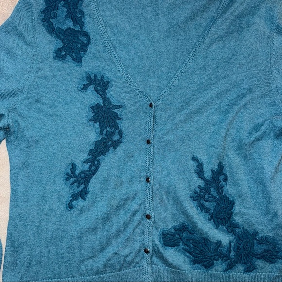 J. Jill Blue Cardigan Sweater with Artistic Design - Picture 2 of 10